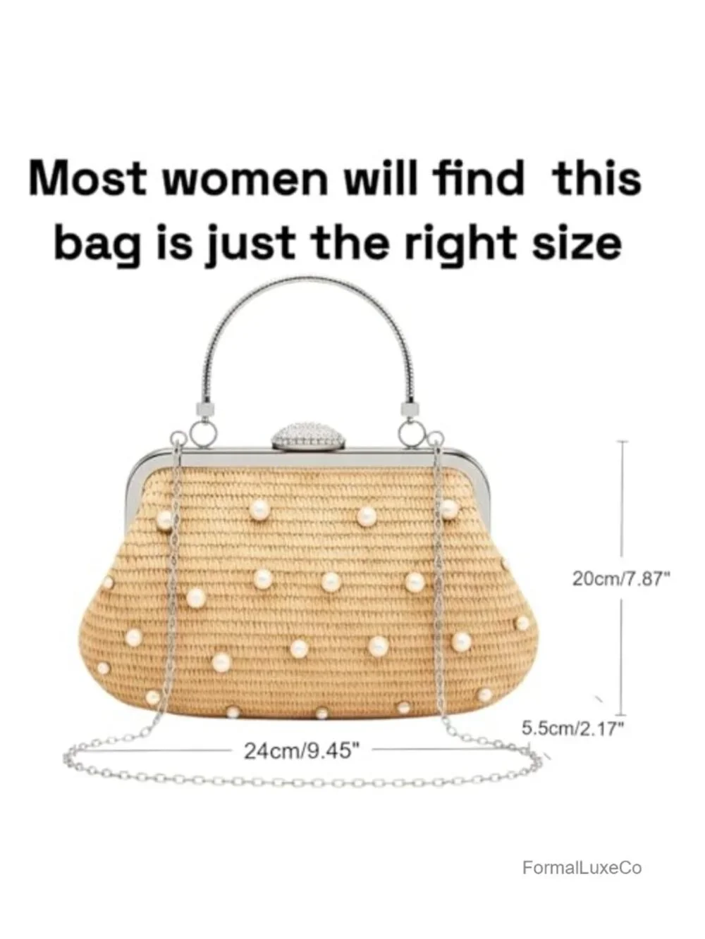 Woven Straw Clutch with Top Handle, Detachable Chain, Evening Bag, Summer Beach